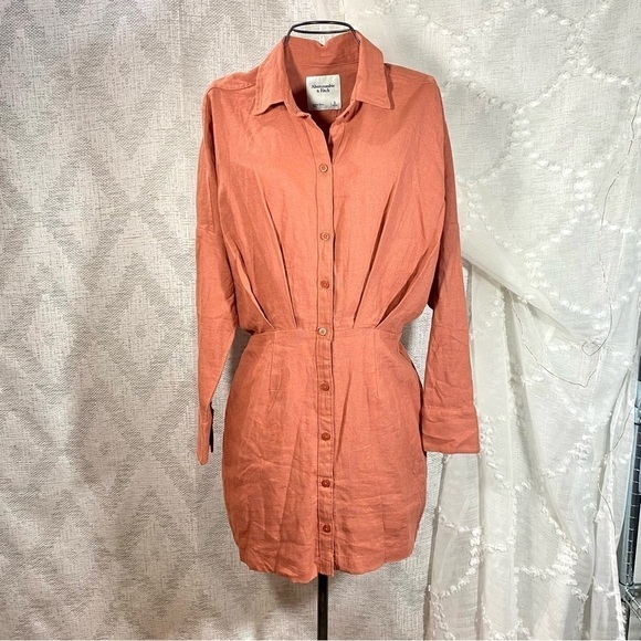 NWT abercrombie & fitch rust long sleeve button up mini dress size S - Picture 1 of 9